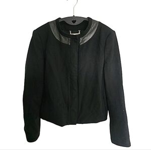 DVF Diane von Furstenberg MARC Leather Trim Blazer Military Jacket Black Size 8